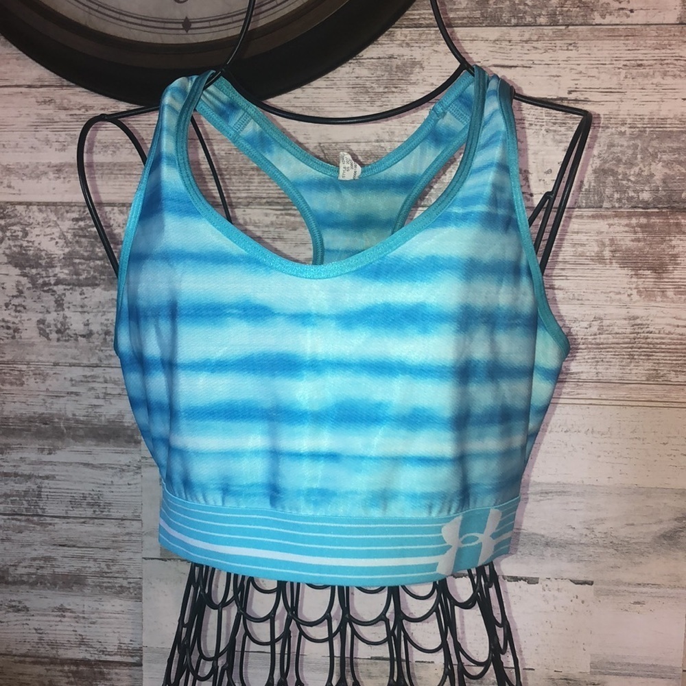 Under Armour sports bra size medium/large blue and white gym sports bra workout‌